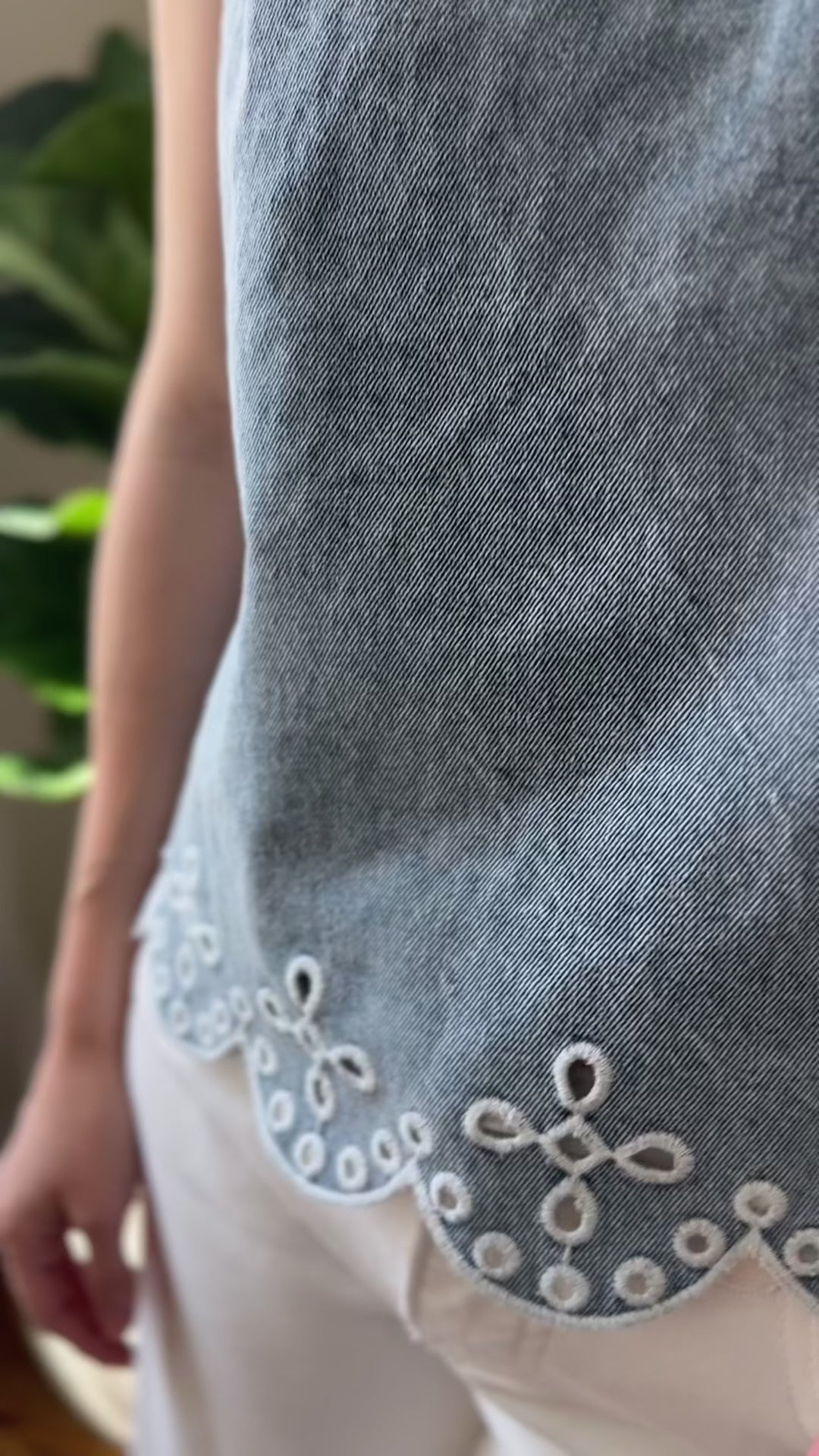 Blue Chambray Scalloped Top