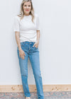 Ribbed Ruffle Tee in Ivory