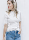 Ribbed Ruffle Tee in Ivory