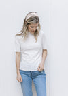 Ribbed Ruffle Tee in Ivory