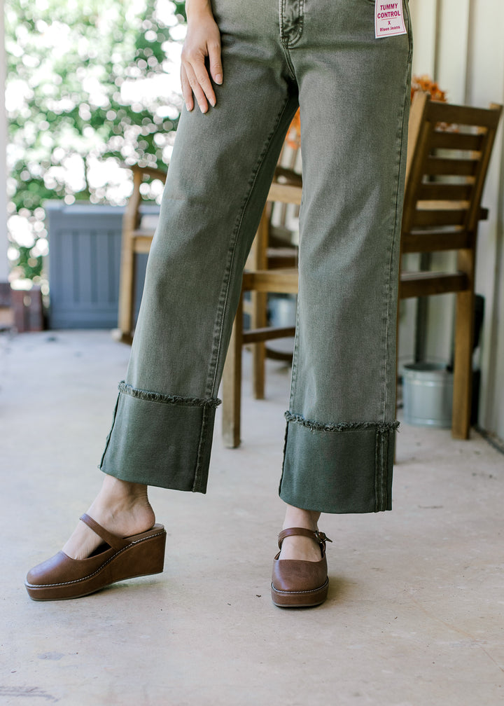 Risen Olive Cuff Wide Leg Jean
