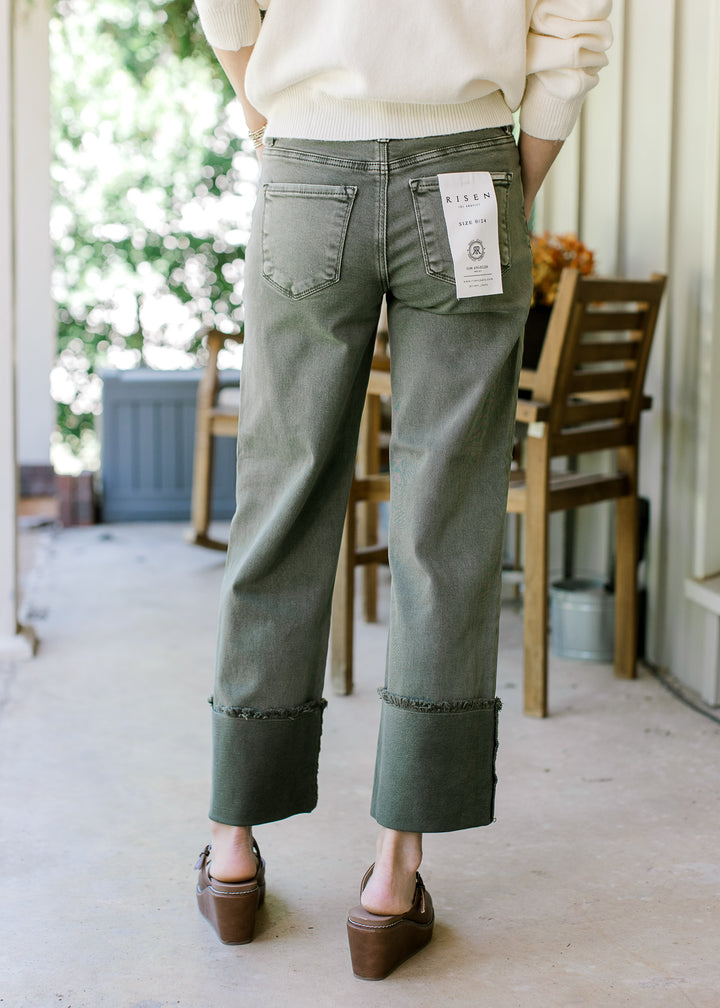 Risen Olive Cuff Wide Leg Jean