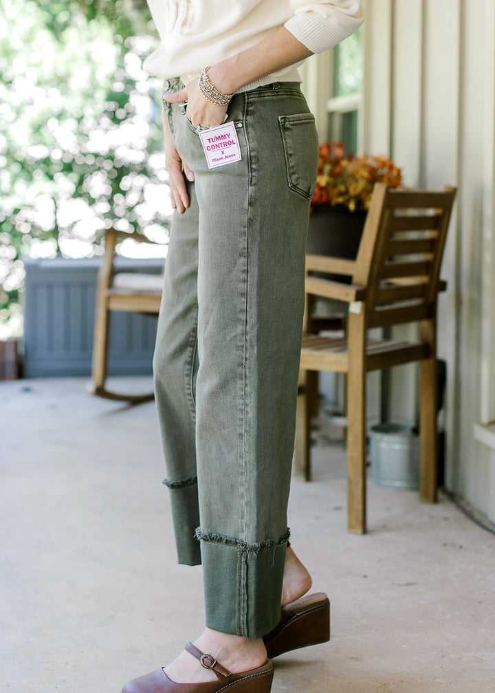 Risen Olive Cuff Wide Leg Jean