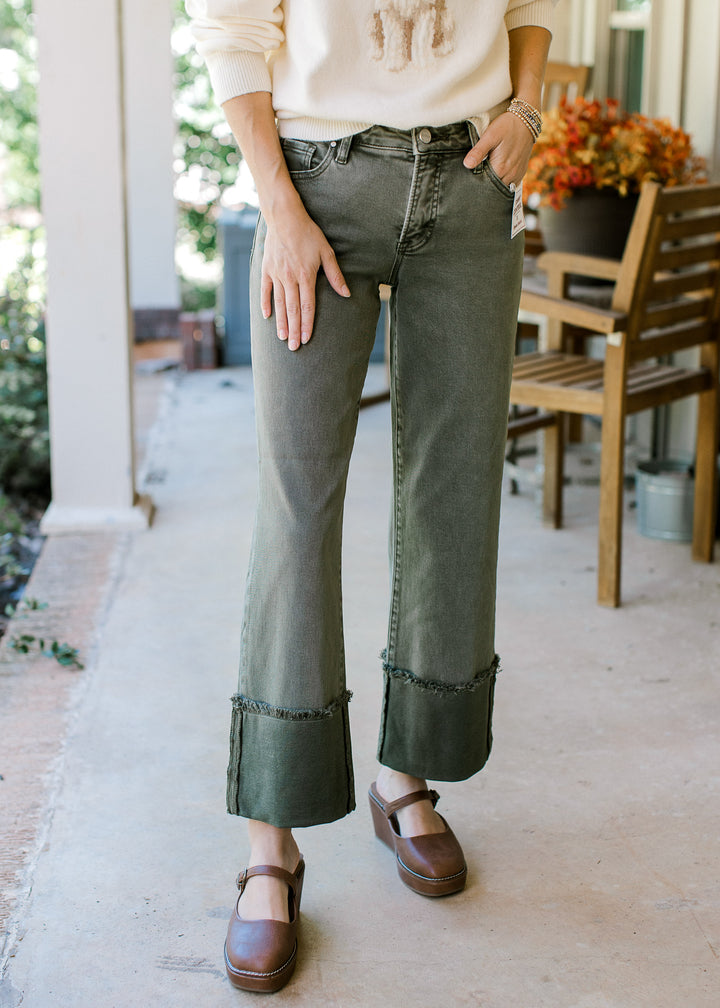 Risen Olive Cuff Wide Leg Jean