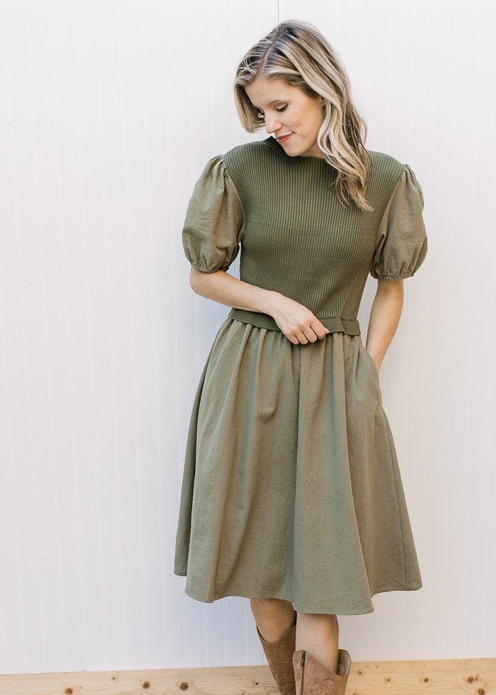 The Rosalie Dress in Dusty Olive