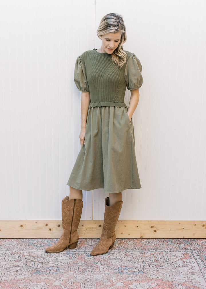 The Rosalie Dress in Dusty Olive