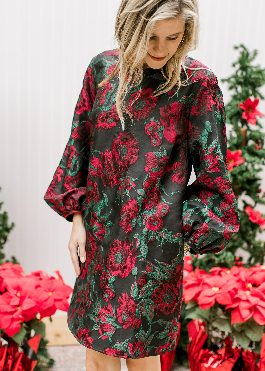 Roses Are Red Brocade Dress - Epiphany Boutique Small Roses Are Red Brocade Dress - Epiphany Boutique Small