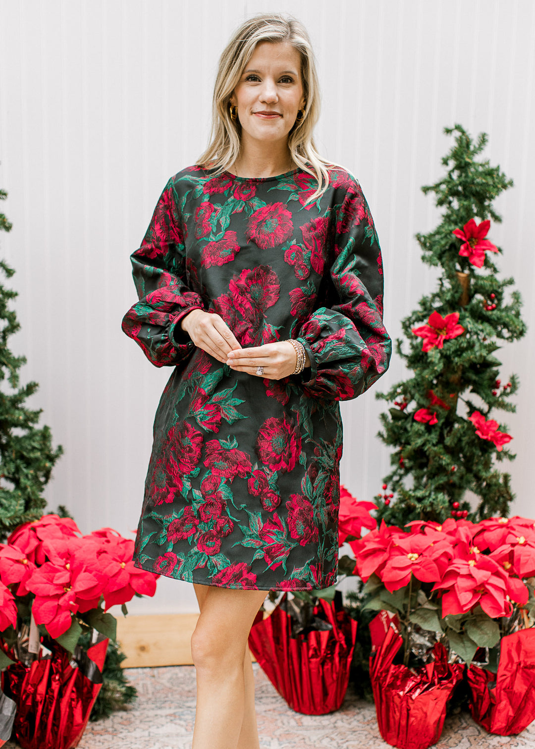 Roses are Red Brocade Dress - Epiphany Boutique Small Roses are Red Brocade Dress - Epiphany Boutique Small