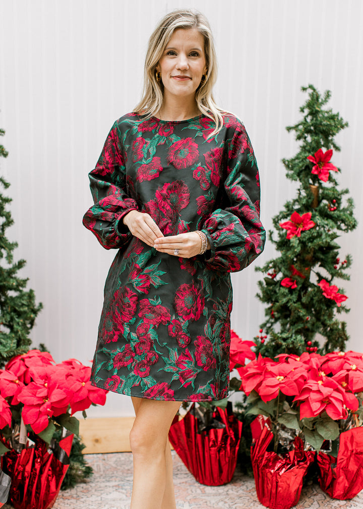 Roses are Red Brocade Dress