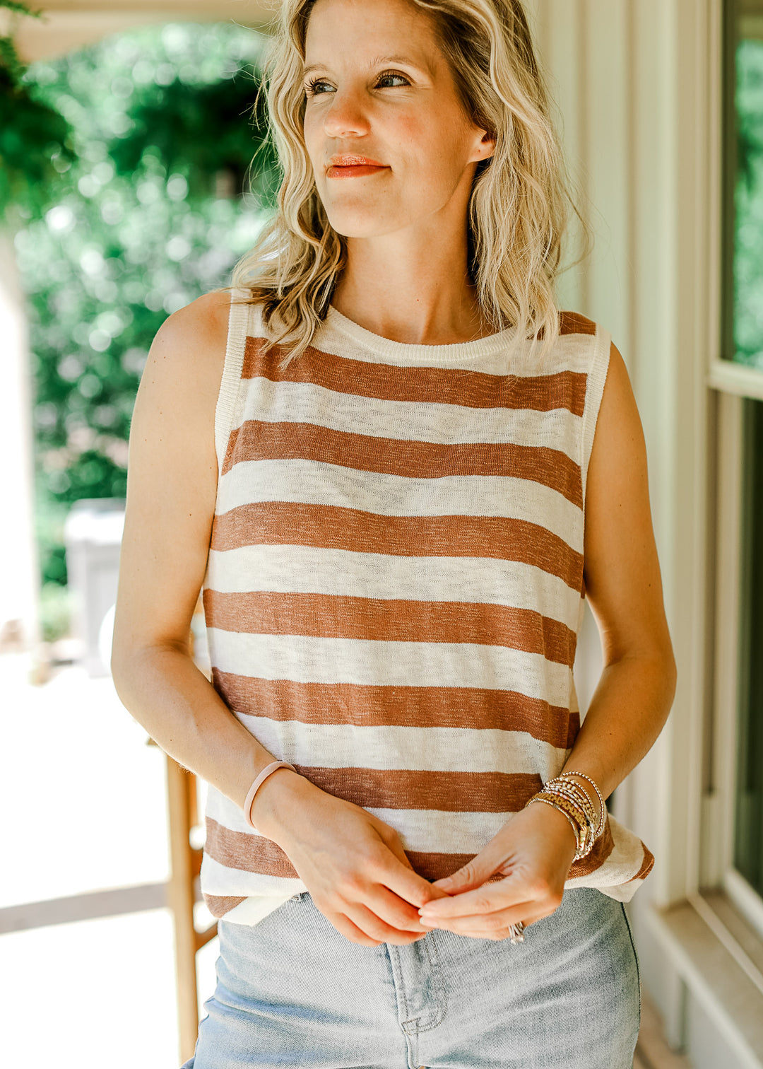 Rust and Cream Sleeveless Top