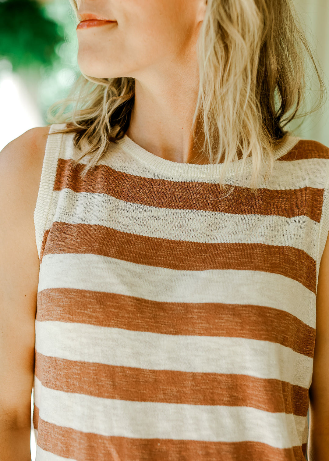 Rust and Cream Sleeveless Top