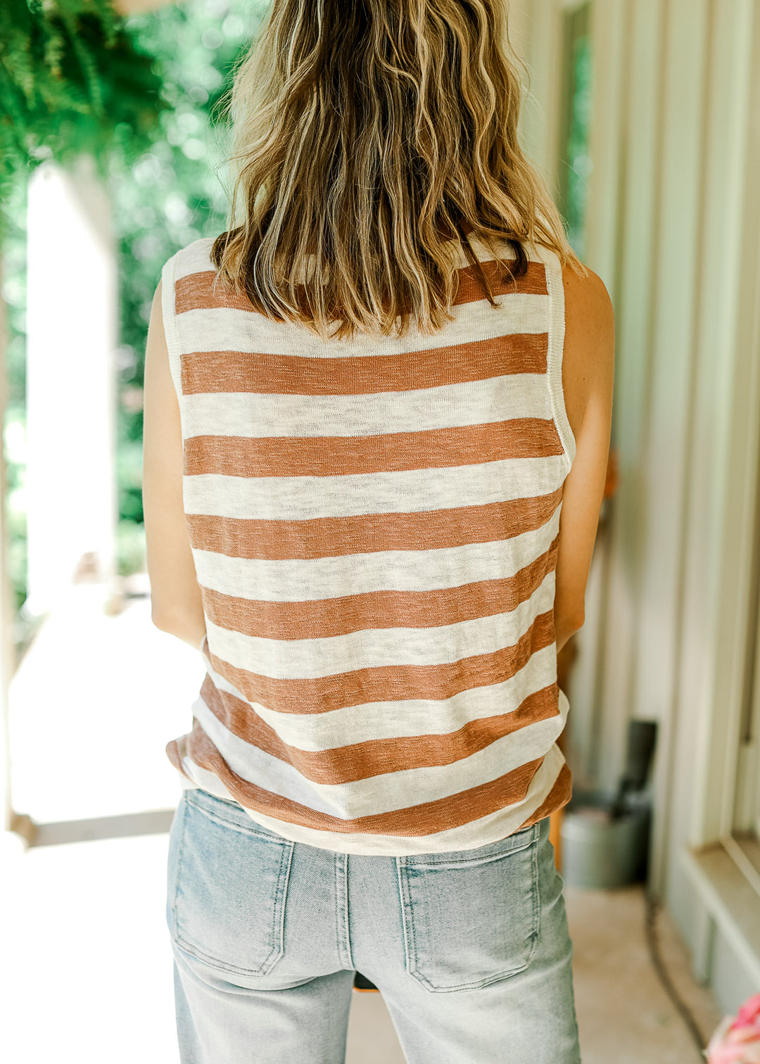 Rust and Cream Sleeveless Top