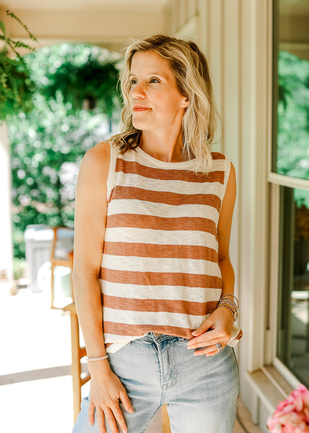 Rust and Cream Sleeveless Top