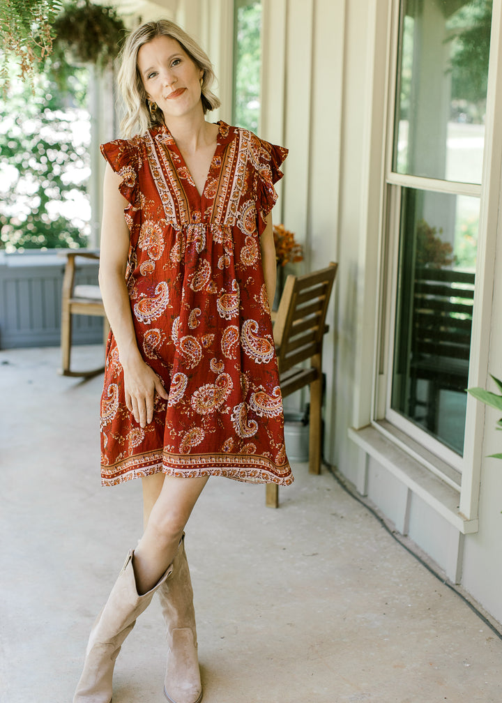 Rust Floral Fall Dress