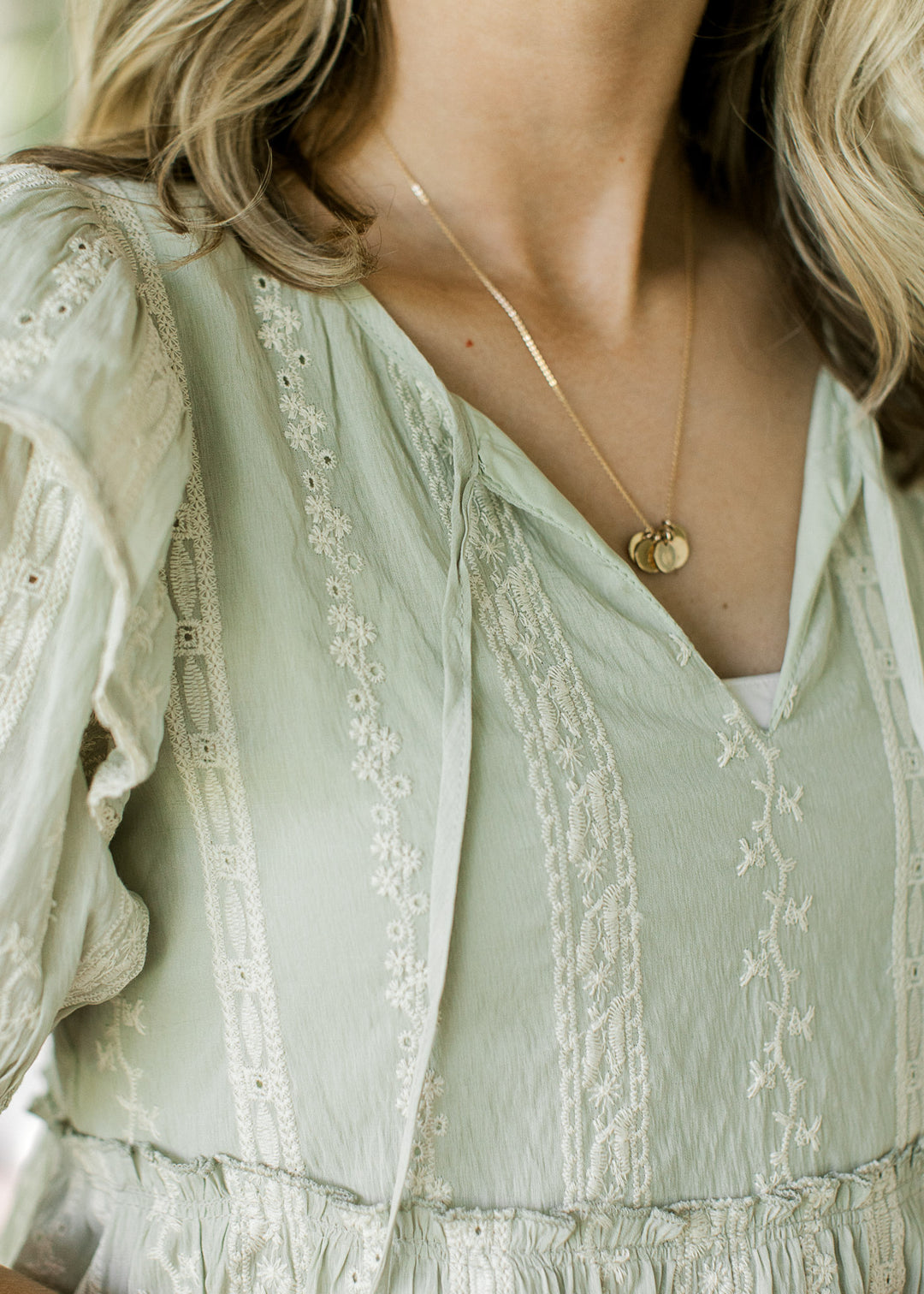 Sage and Cream Embroidered Top