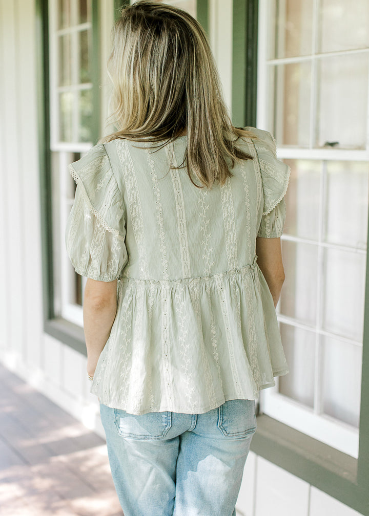 Sage and Cream Embroidered Top