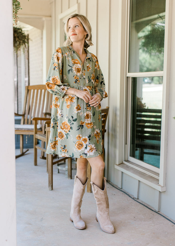 Sage Floral Dress