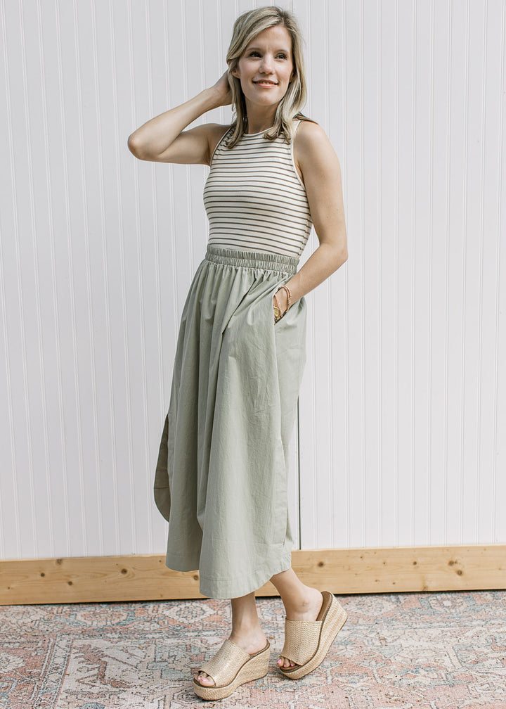 Sage Stripe Bodice Dress