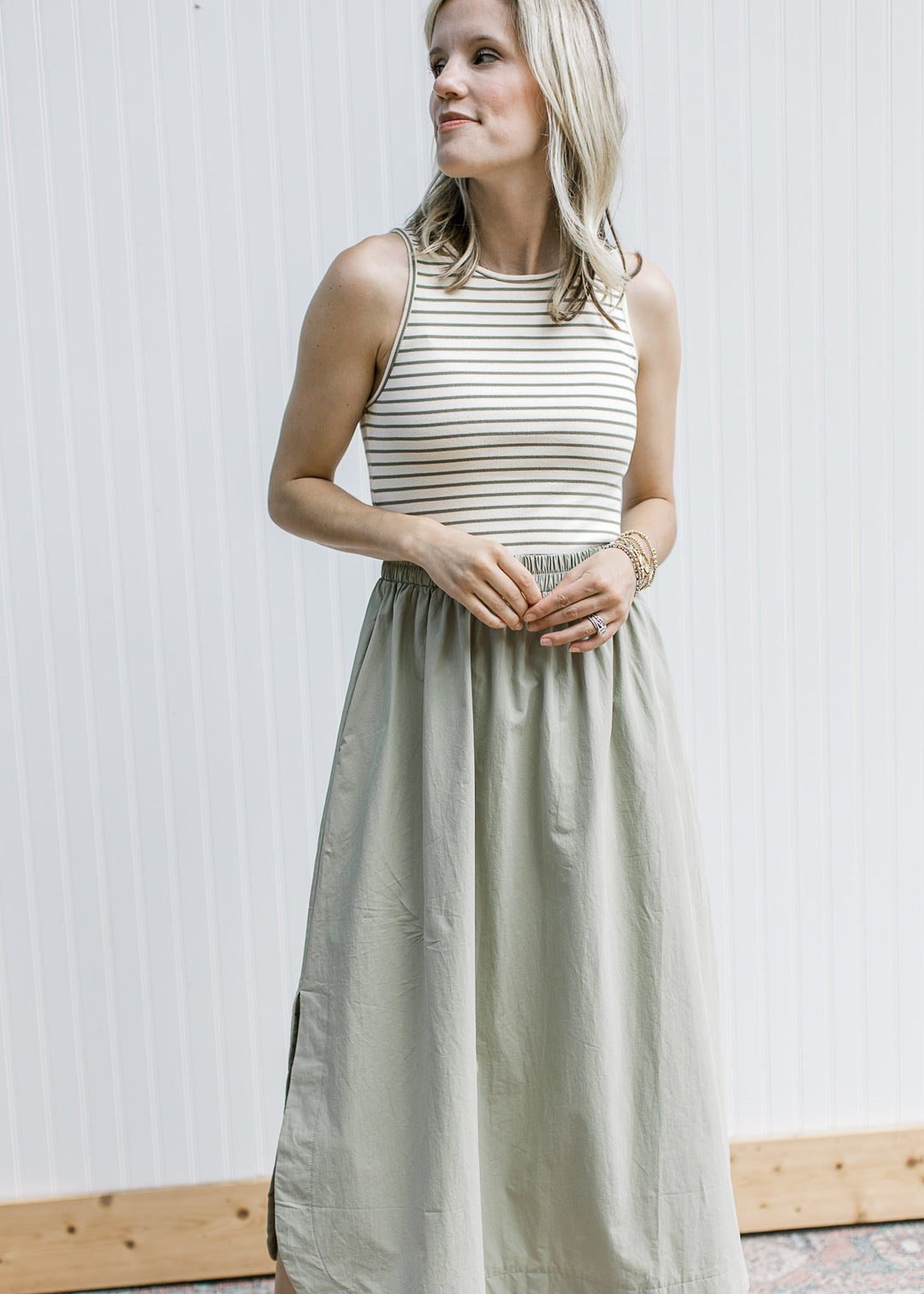 Sage Stripe Bodice Dress
