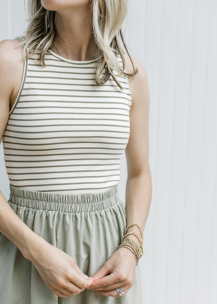 Sage Stripe Bodice Dress