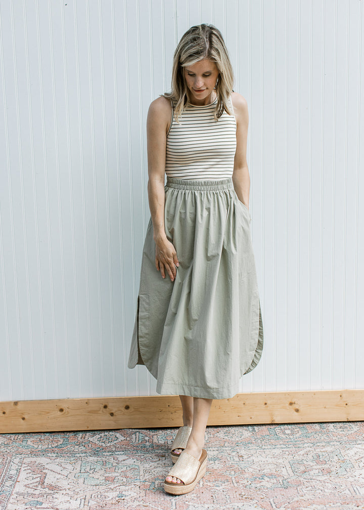 Sage Stripe Bodice Dress