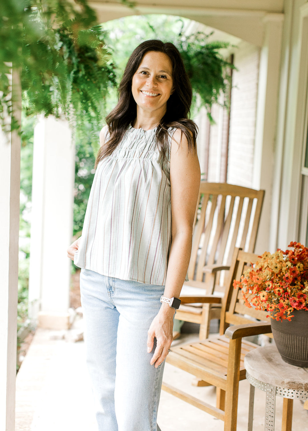 Sage Stripe Sleeveless Top