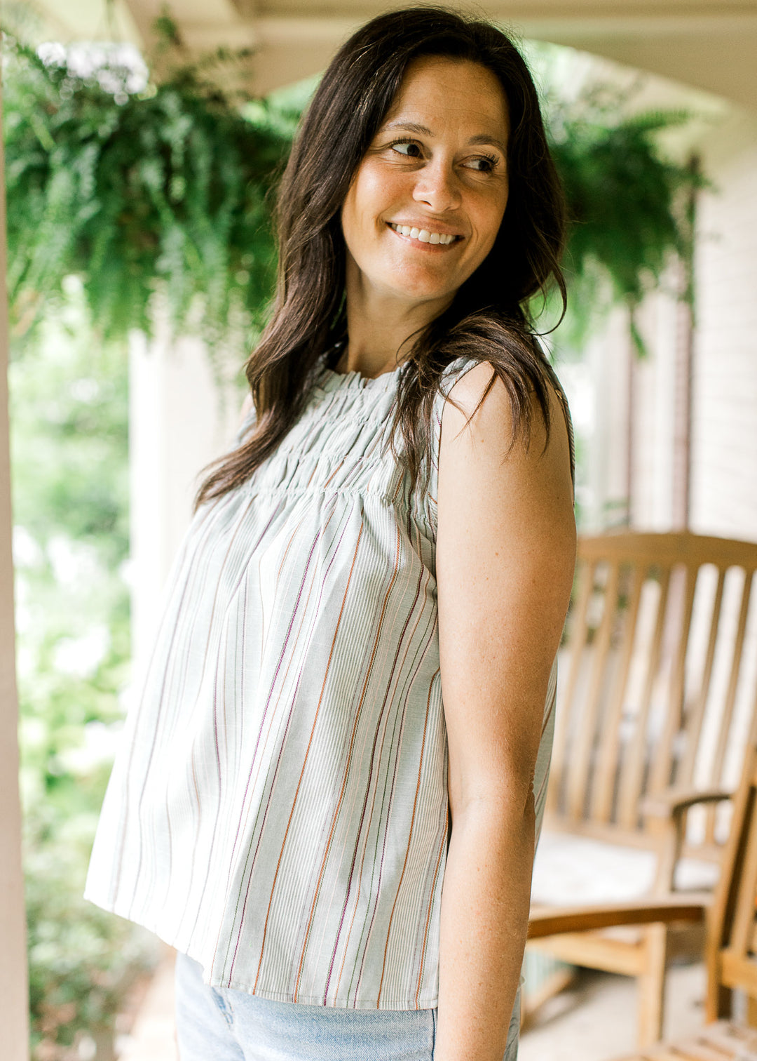 Sage Stripe Sleeveless Top
