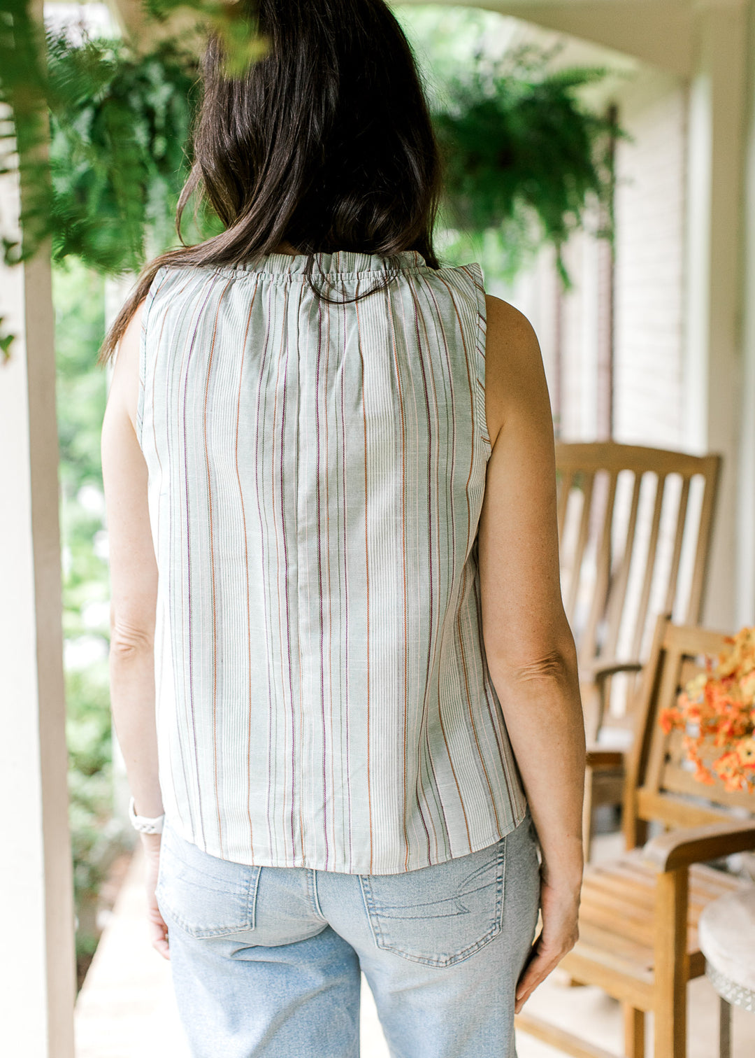 Sage Stripe Sleeveless Top