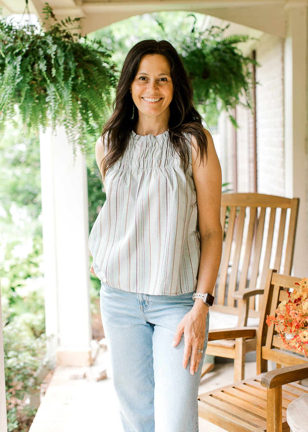 Sage Stripe Sleeveless Top