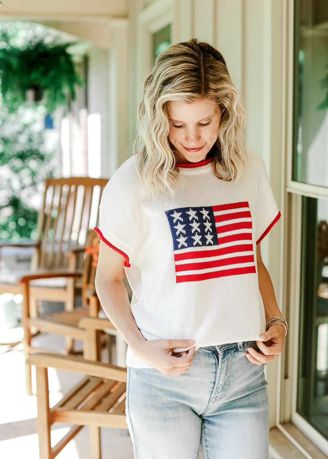 Short Sleeve  Flag Sweater