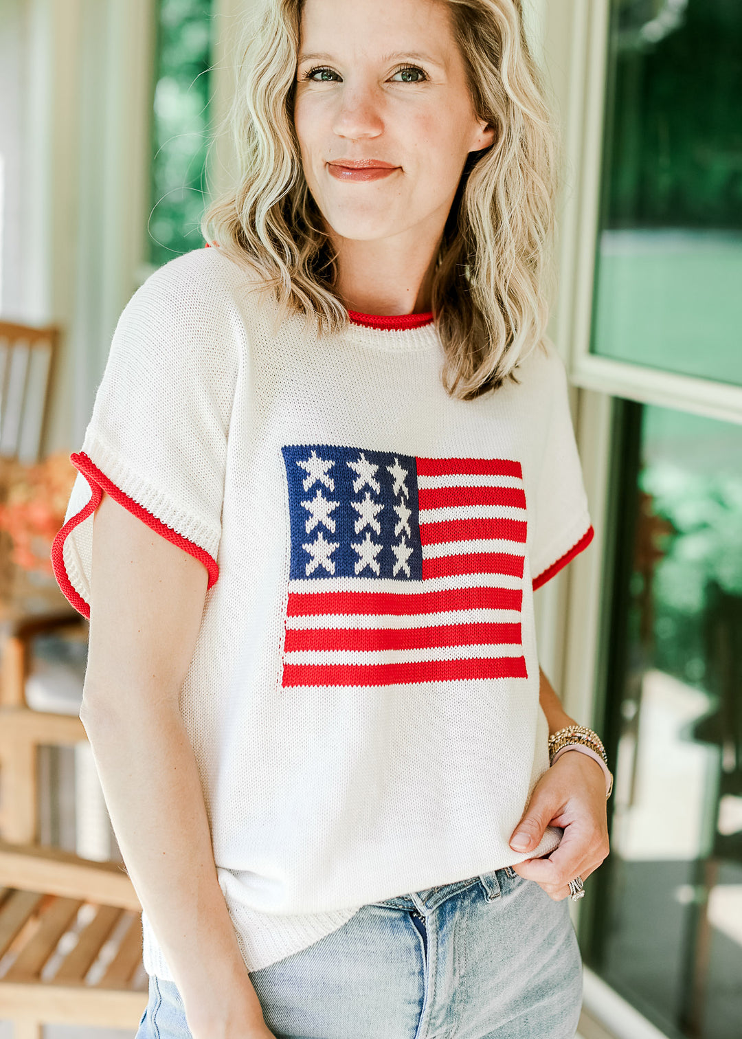 Short Sleeve  Flag Sweater