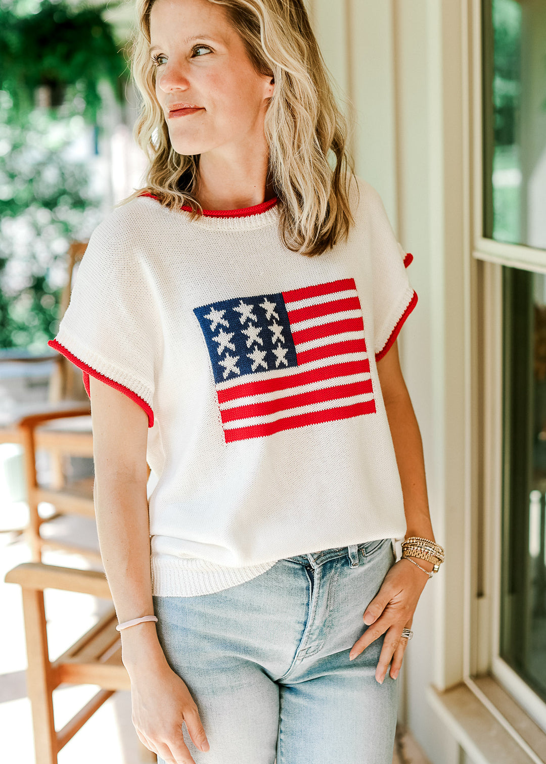 Short Sleeve  Flag Sweater