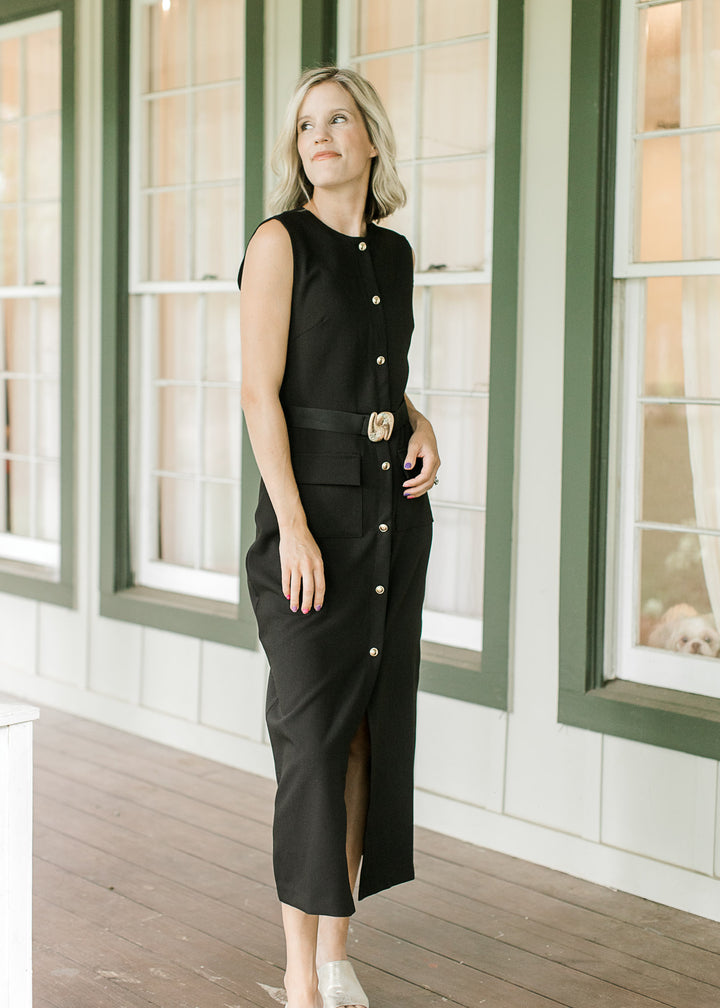 Simple Black Belted Dress