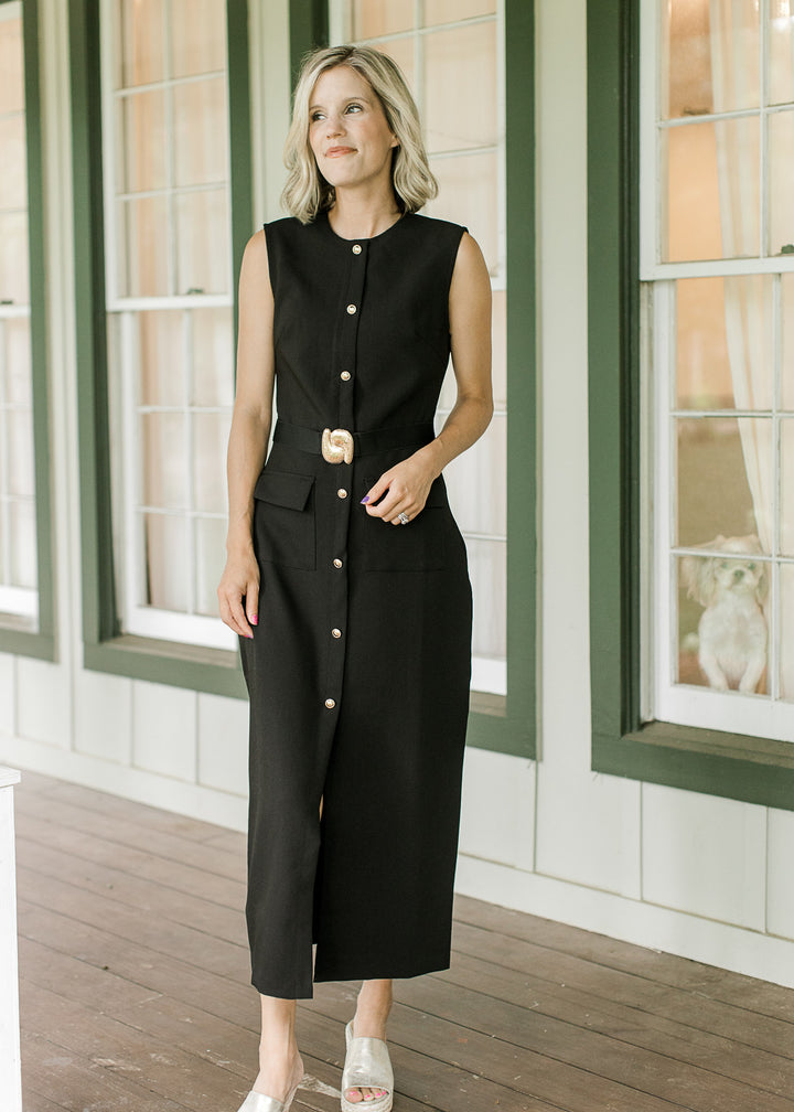 Simple Black Belted Dress