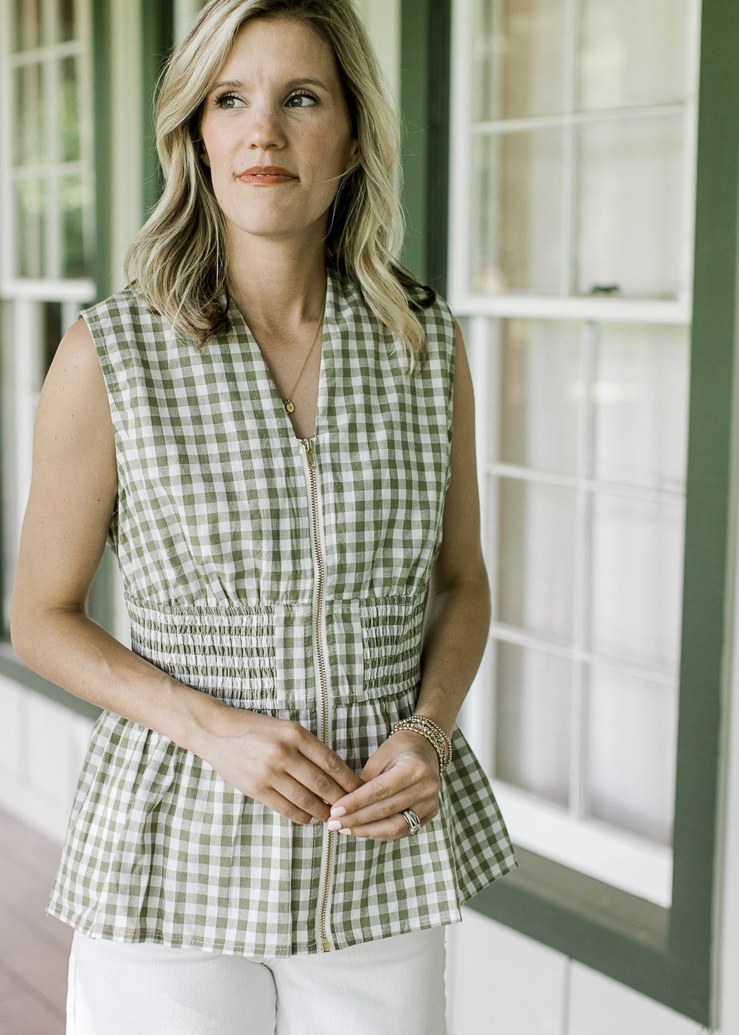Soft Olive Gingham Top