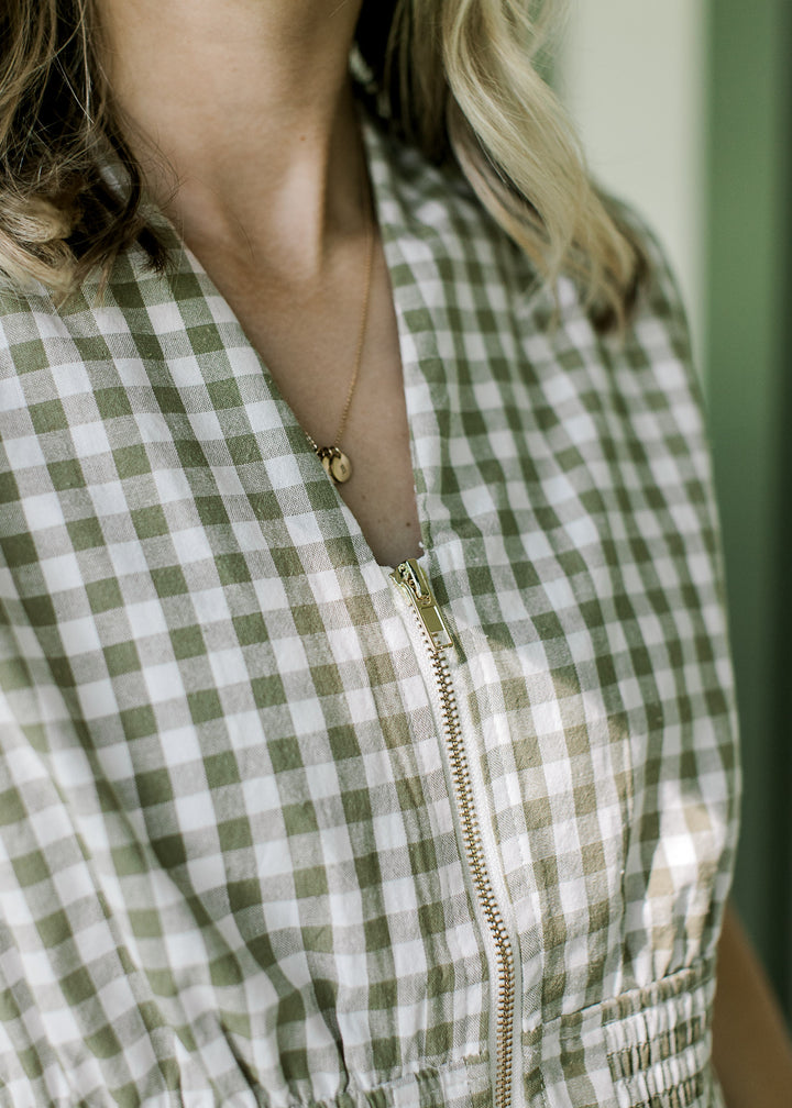 Soft Olive Gingham Top