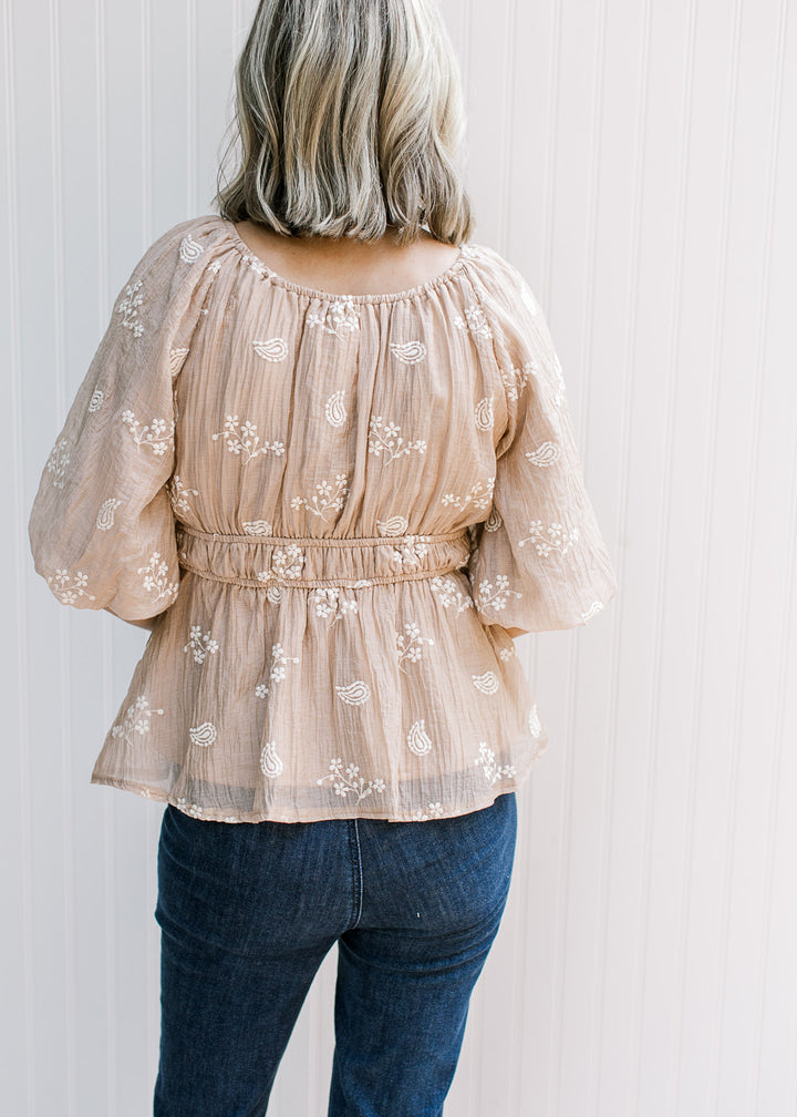 Tan Embroidered Top