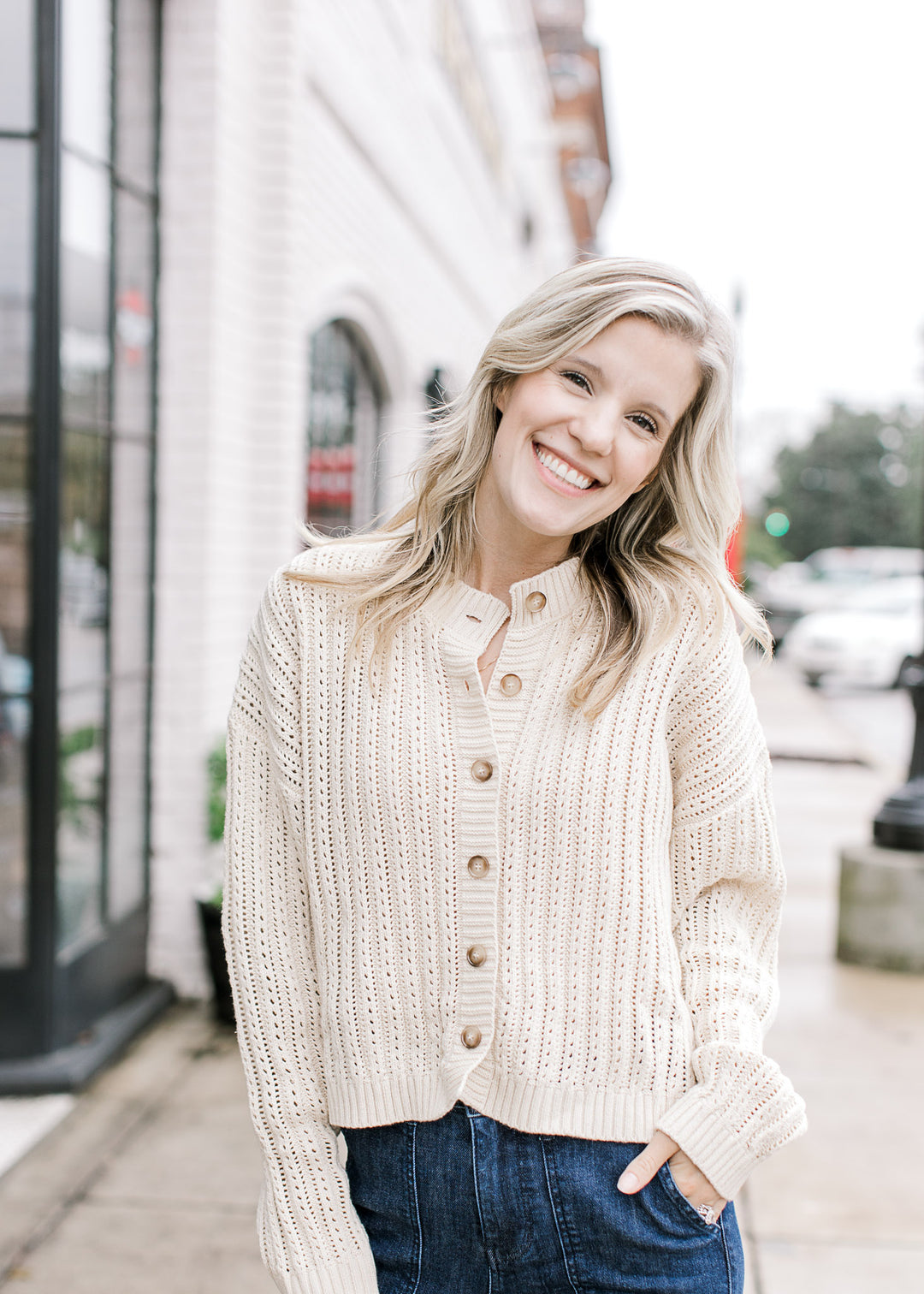 Taupe Crochet Cardigan