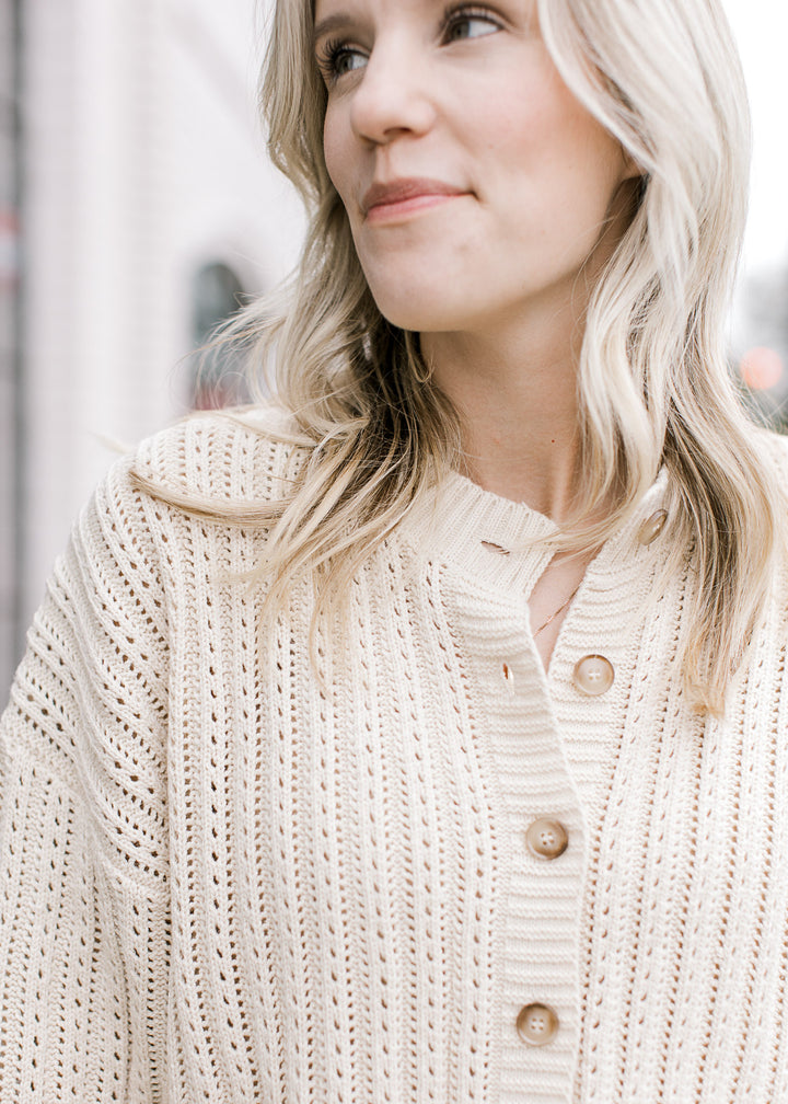 Taupe Crochet Cardigan
