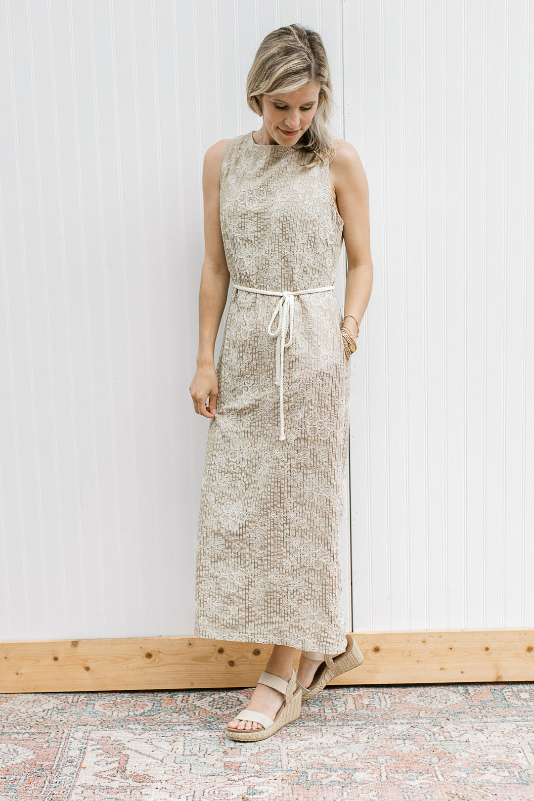 Taupe with Floral Detail Dress