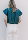 Teal Ruffle Button Top