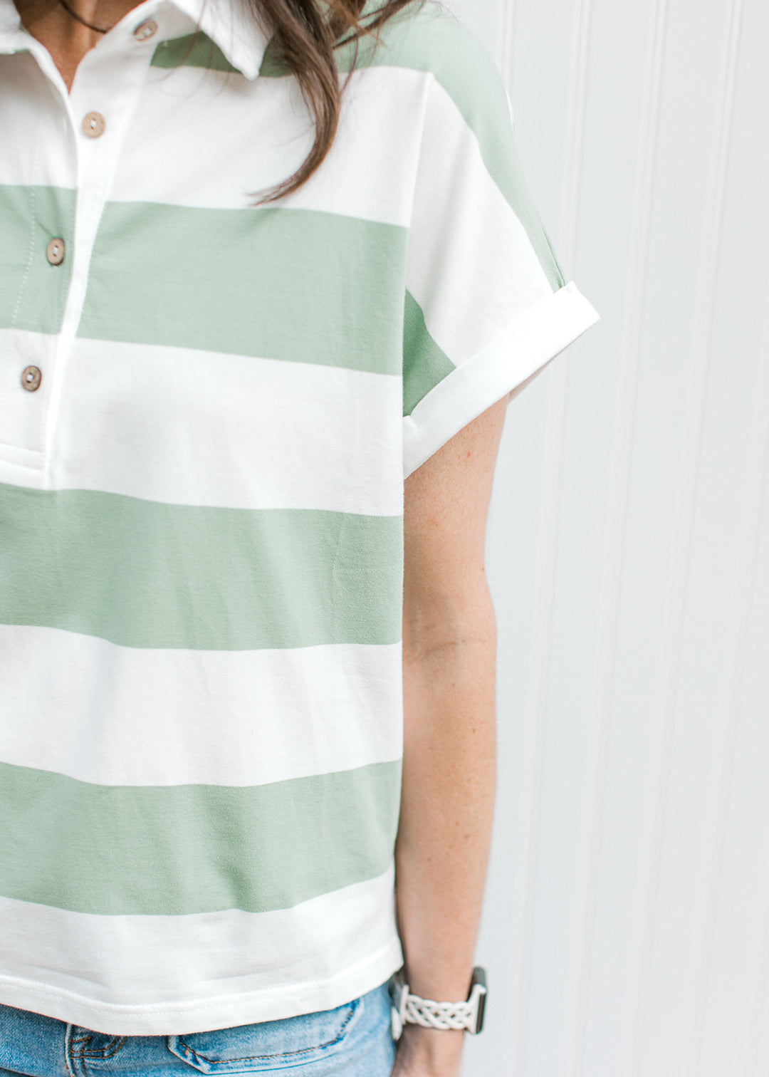 Throwback Collared Tee in Ivory and Sage