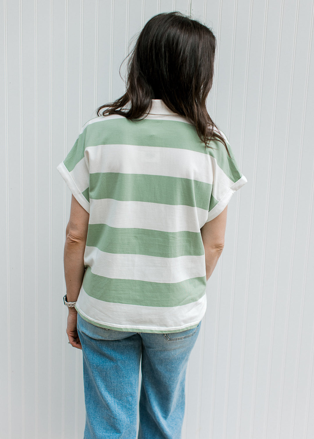 Throwback Collared Tee in Ivory and Sage