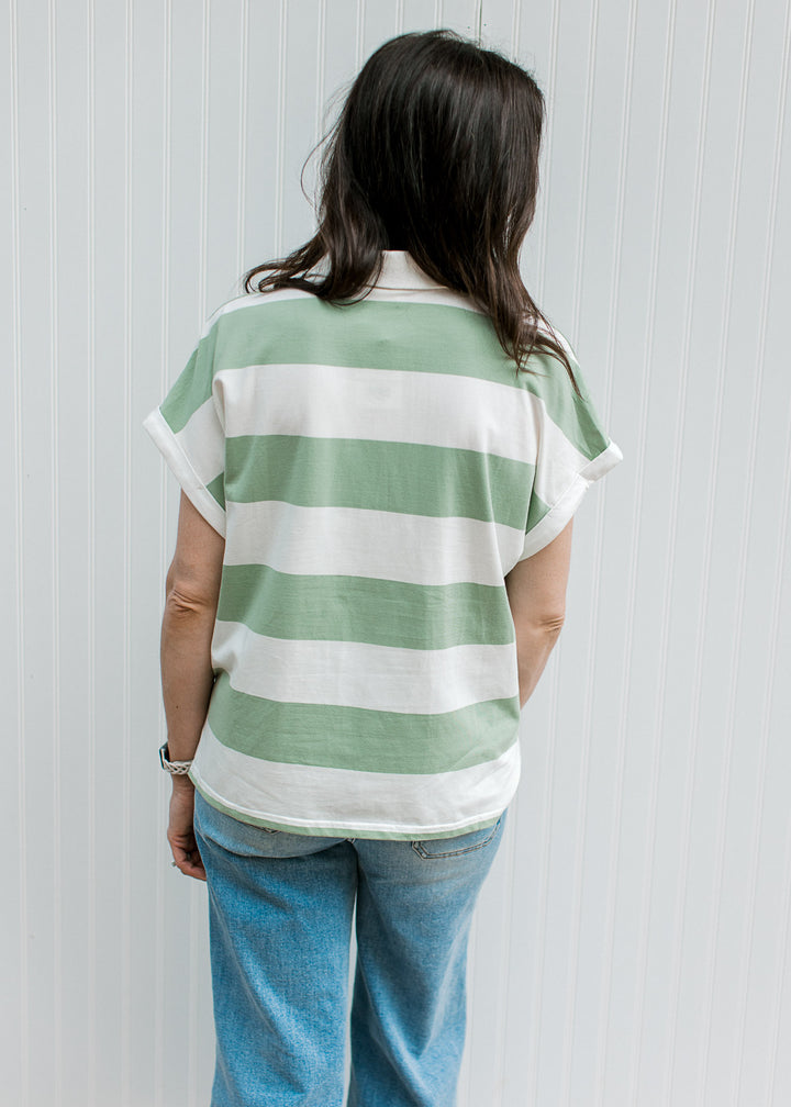 Throwback Collared Tee in Ivory and Sage