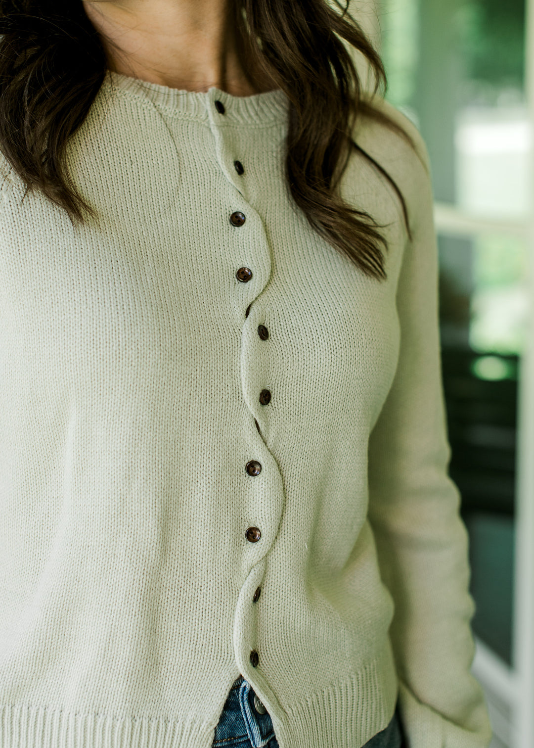 Wave Trim Pistachio Button Cardigan
