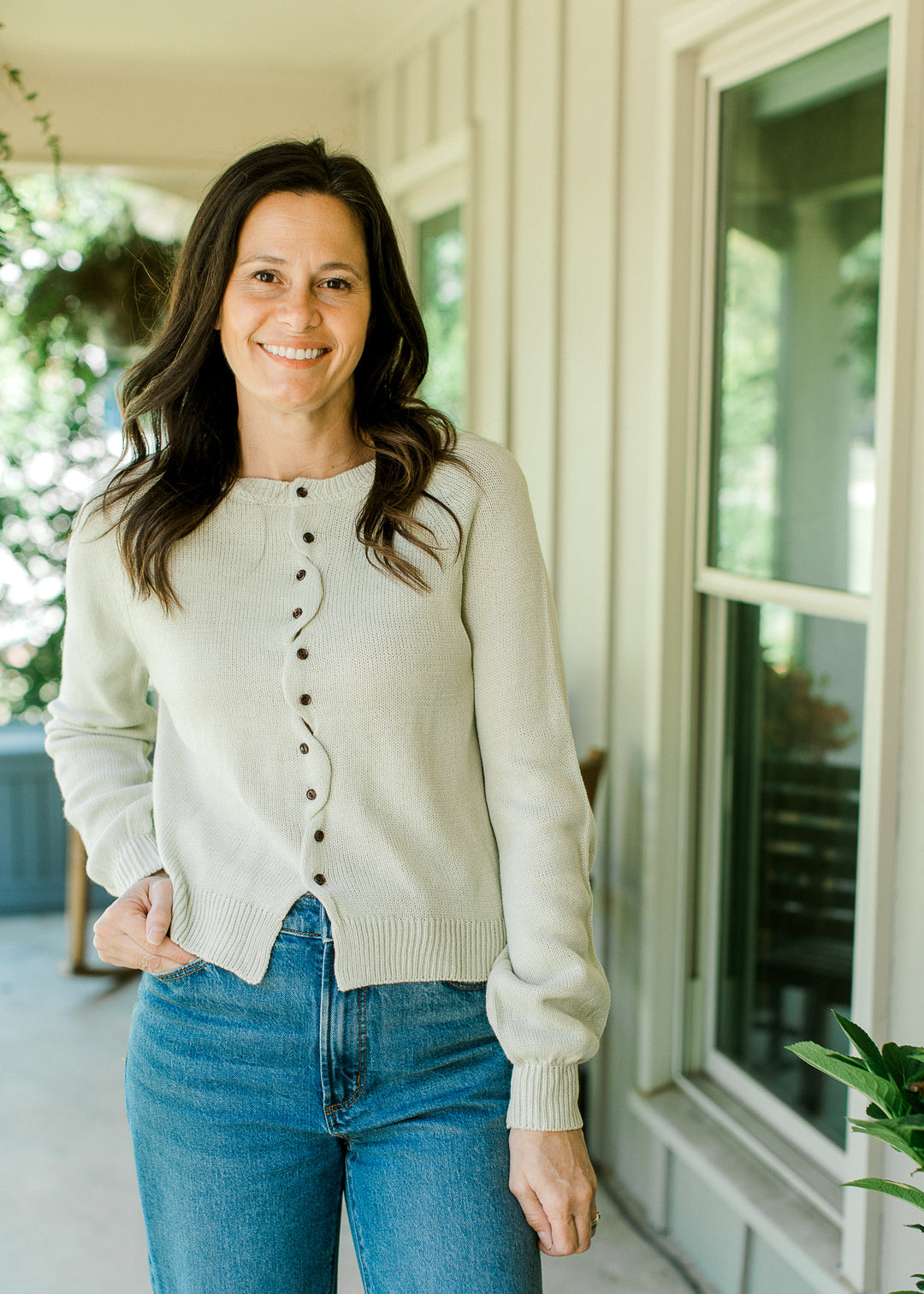 Wave Trim Pistachio Button Cardigan